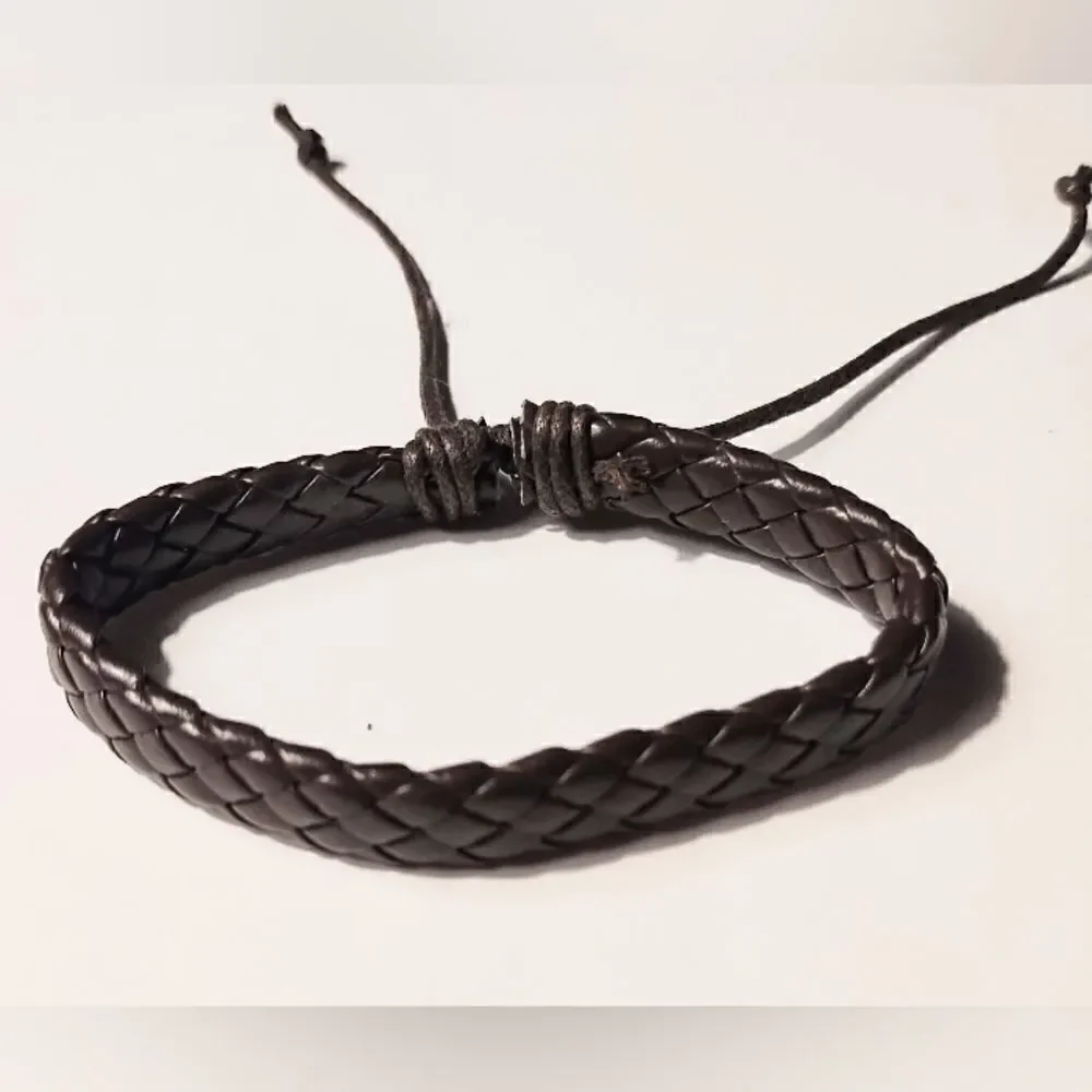 Men's bracelet‎ leather braided brown new d44